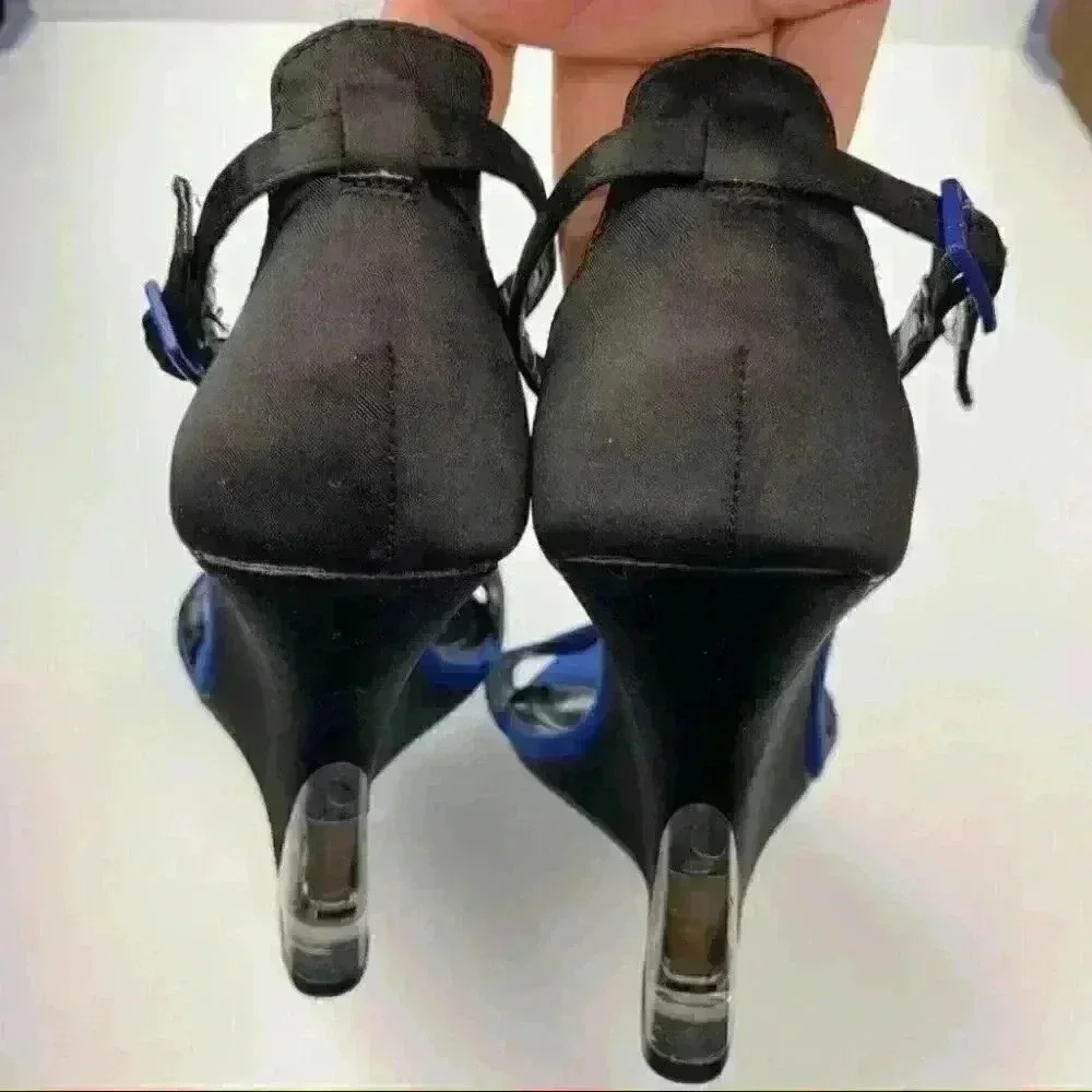 Liliana womens heels size 5.5 black blue satin wedges Dorsay formal black tie
